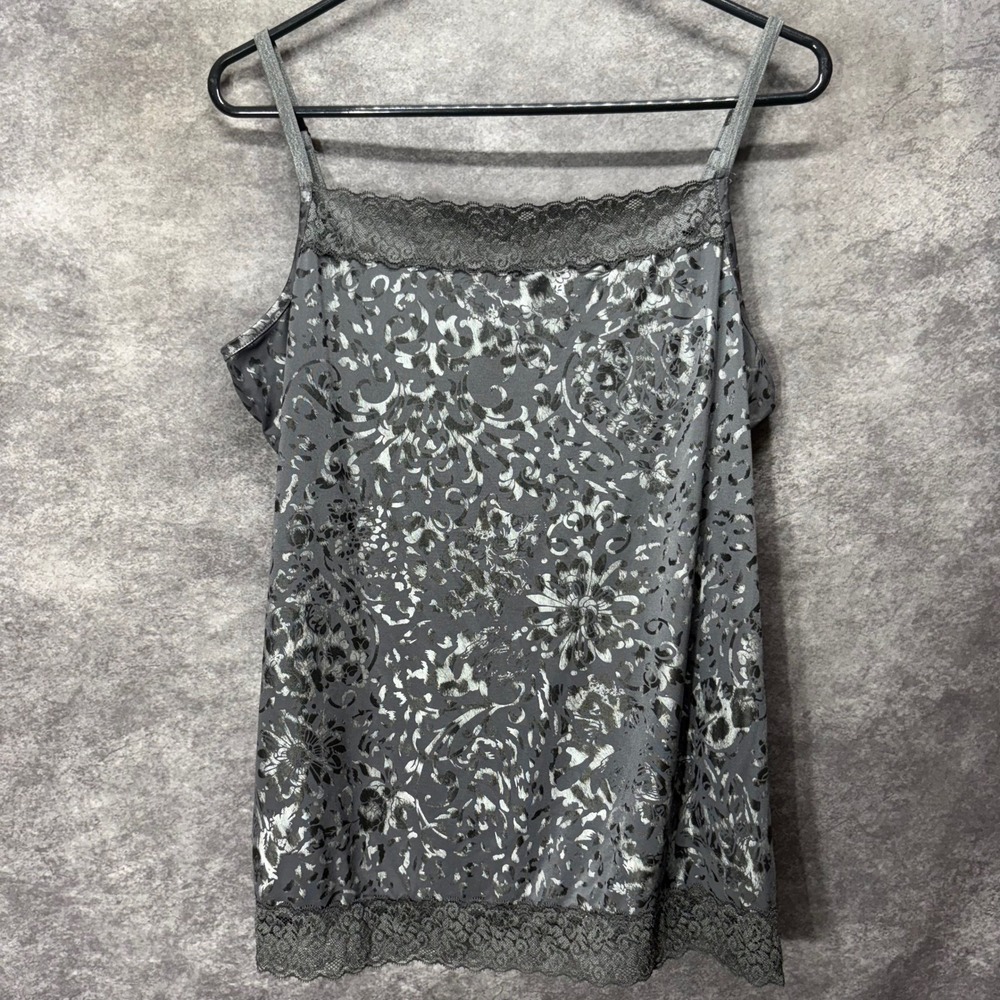 Fashion Bug Y2K Burnout Lace Trim Cami Camisole Sz XL Gray Floral Leopard Print
